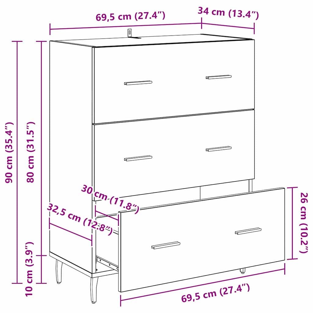 Bufet Stejar Negru 69,5 x 34 x 90 cm Lemn Ingineresc si Fier — imaginea 13