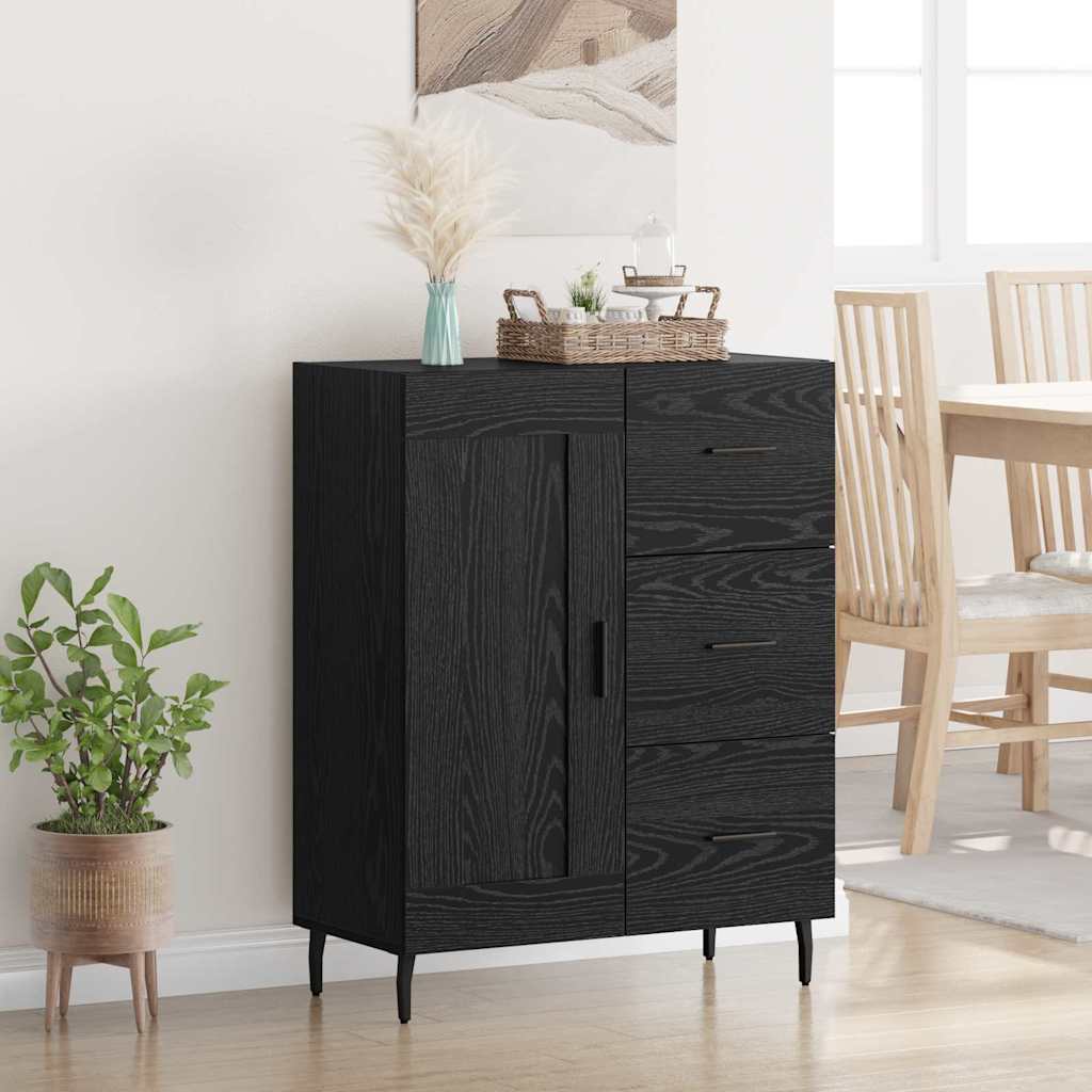 Bufet Stejar Negru 69,5 x 34 x 90 cm Lemn Ingineresc si Fier — imaginea 2