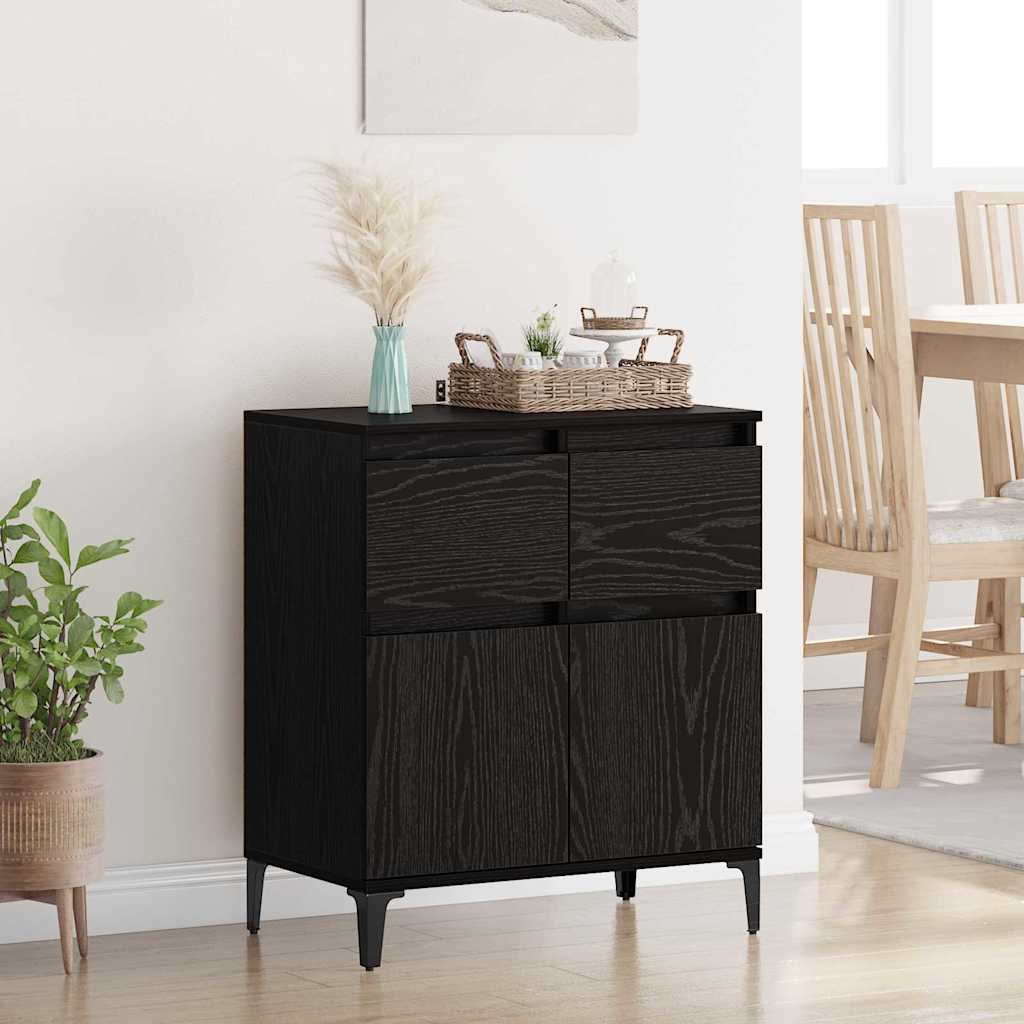 Bufet Stejar Negru 60 x 35 x 70 cm Lemn Ingineresc si Fier — imaginea 2