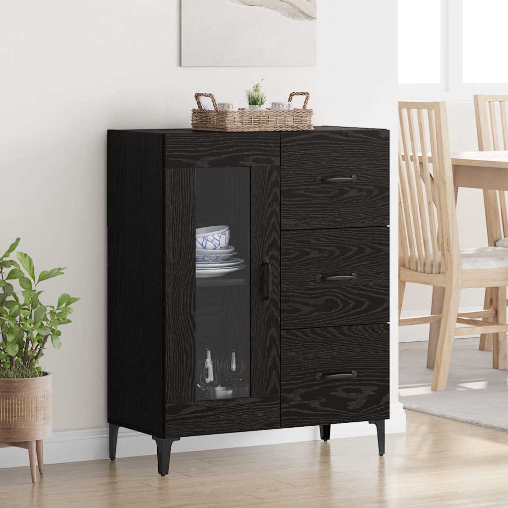 Bufet Stejar Negru 69,5 x 34 x 90 cm Lemn Ingineresc si Fier — imaginea 2