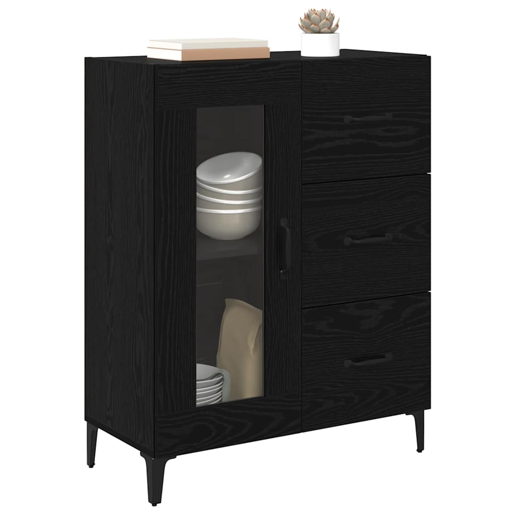 Bufet Stejar Negru 69,5 x 34 x 90 cm Lemn Ingineresc si Fier — imaginea 4