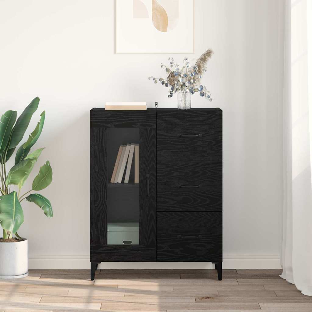 Bufet Stejar Negru 69,5 x 34 x 90 cm Lemn Ingineresc si Fier — imaginea 5