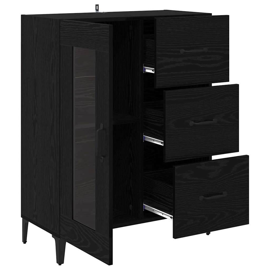 Bufet Stejar Negru 69,5 x 34 x 90 cm Lemn Ingineresc si Fier — imaginea 6