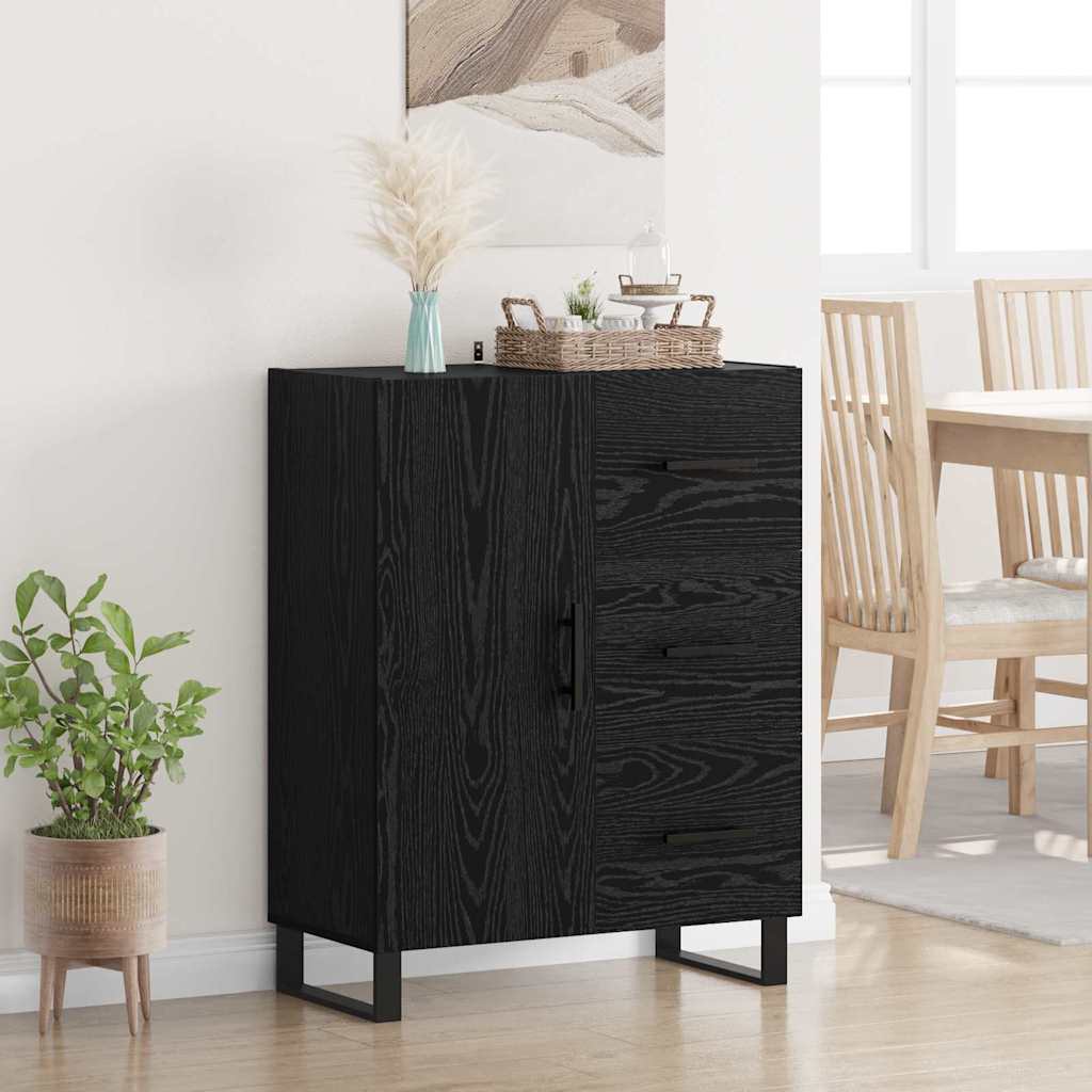 Bufet Stejar Negru 69,5 x 34 x 90 cm Lemn Ingineresc si Fier — imaginea 2