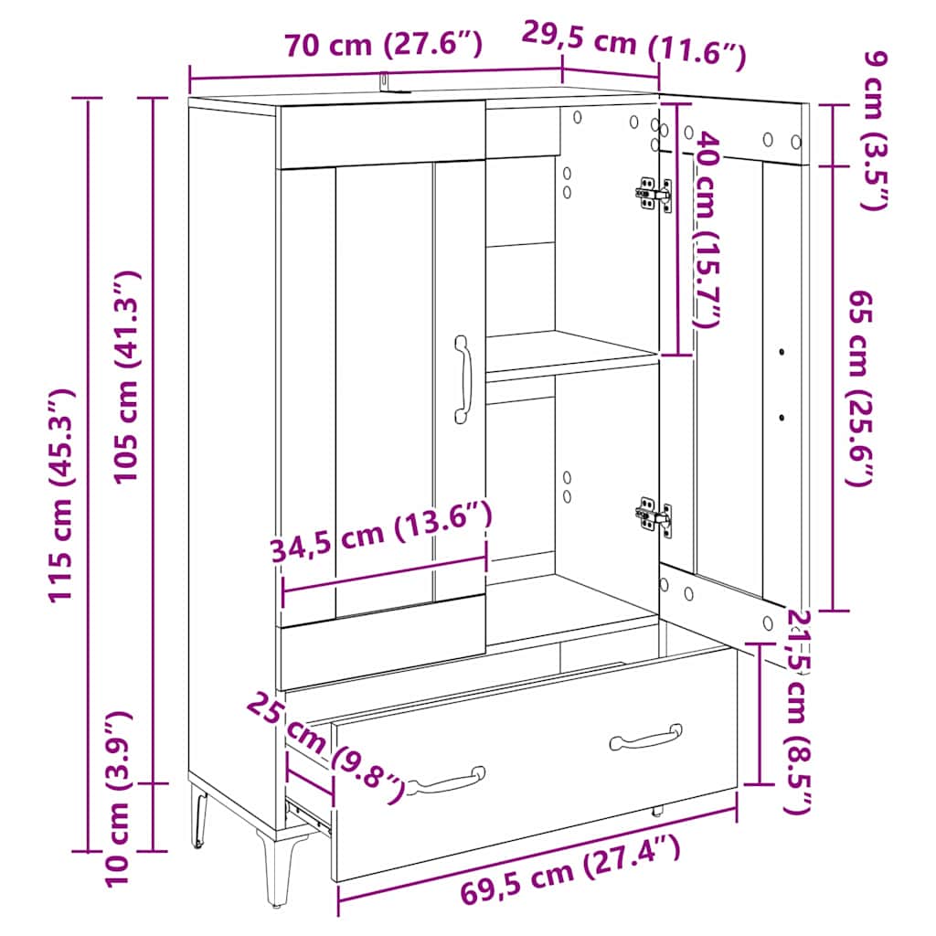 Bufet Stejar Artizanal 70 x 31 x 115 cm Lemn Ingineresc si Fier — imaginea 11