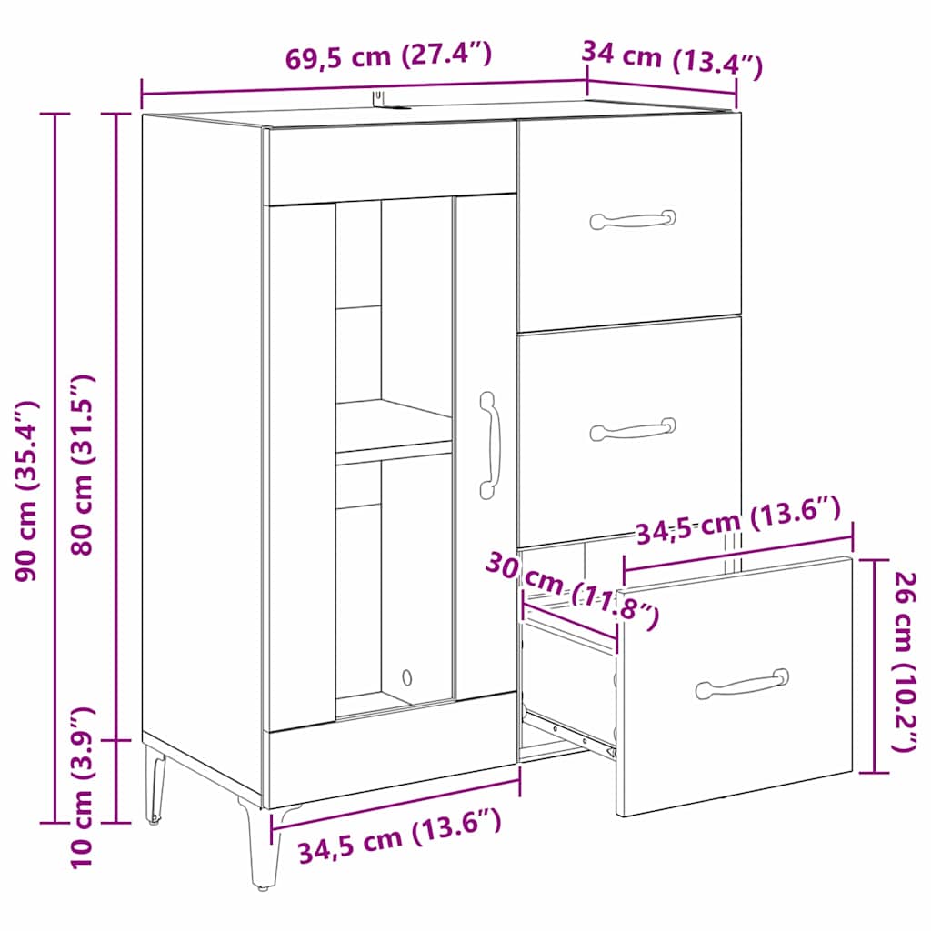 Bufet Stejar Negru 69,5 x 34 x 90 cm Lemn Ingineresc si Fier — imaginea 12