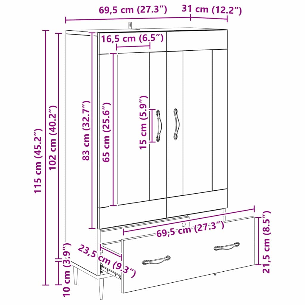 Bufet Stejar Artizanal 69,5 x 31 x 115 cm Lemn compozit — imaginea 10