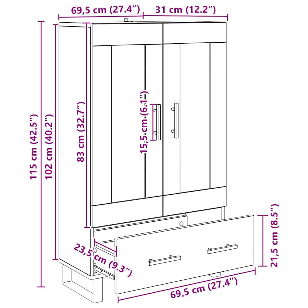Bufet Stejar Artizanal 69,5 x 31 x 115 cm Lemn compozit — imaginea 11