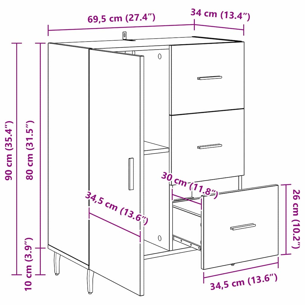 Bufet Stejar Negru 69,5 x 34 x 90 cm Lemn Ingineresc si Fier — imaginea 12