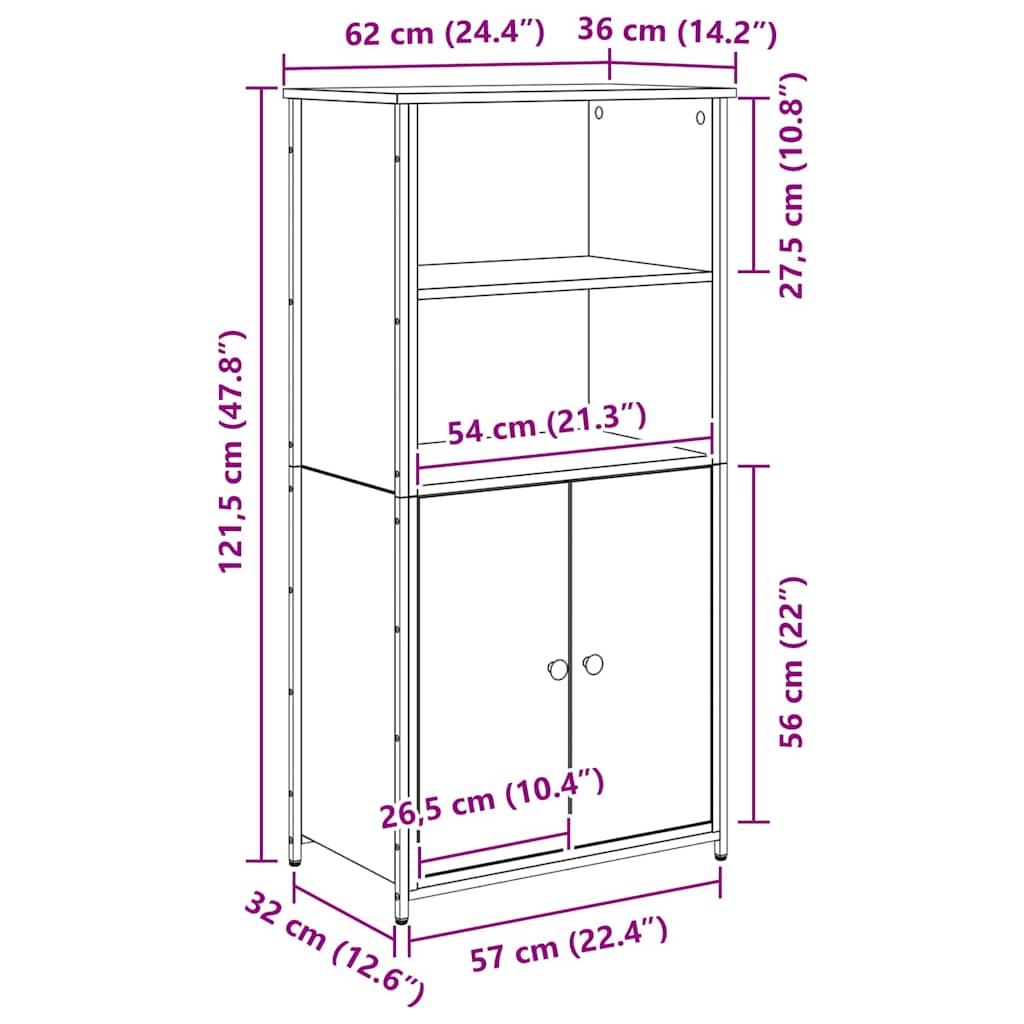 Bufet Stejar Negru 62 x 36 x 121,5 cm Lemn compozit — imaginea 13