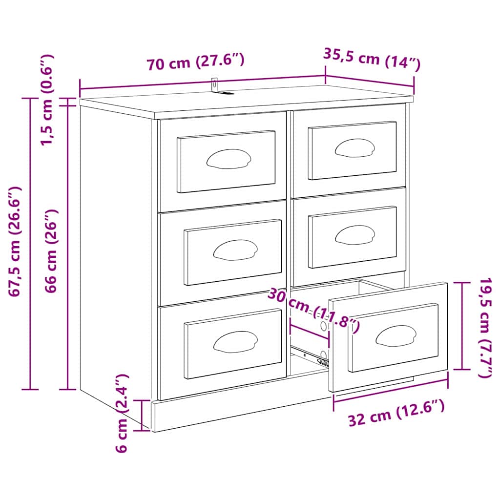 Bufet Stejar Artizanal 70 x 35,5 x 67,5 cm Lemn compozit — imaginea 12