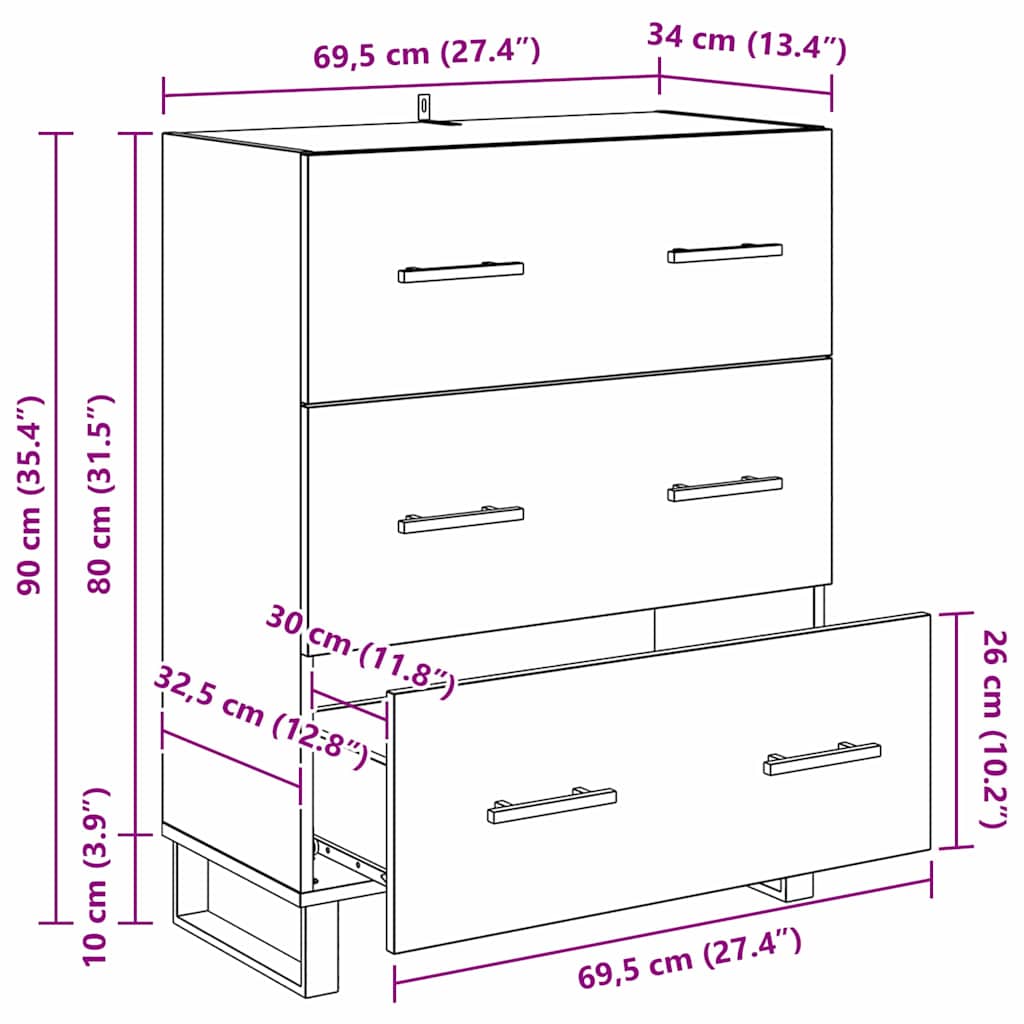 Bufet Stejar Negru 69,5 x 34 x 90 cm Lemn Ingineresc si Fier — imaginea 13