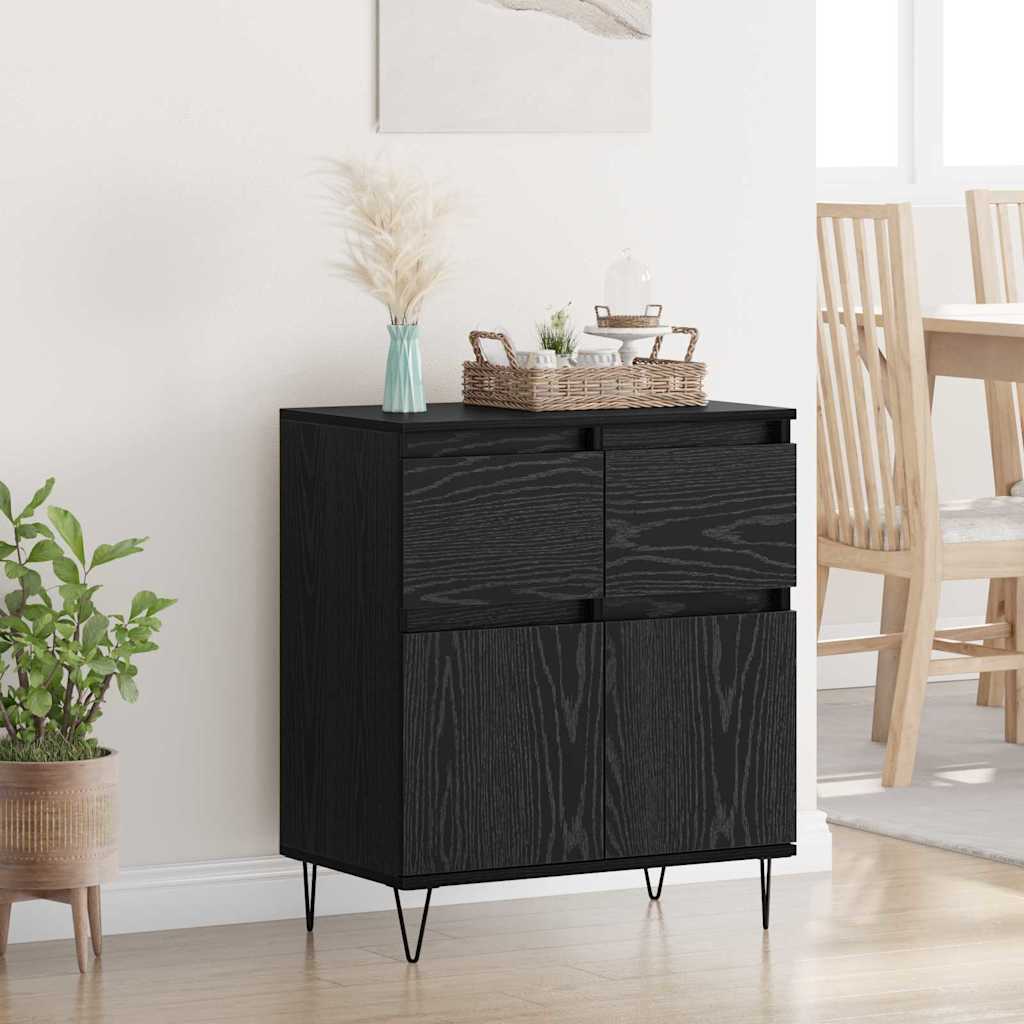 Bufet Stejar Negru 60 x 35 x 70 cm Lemn Ingineresc si Fier — imaginea 2
