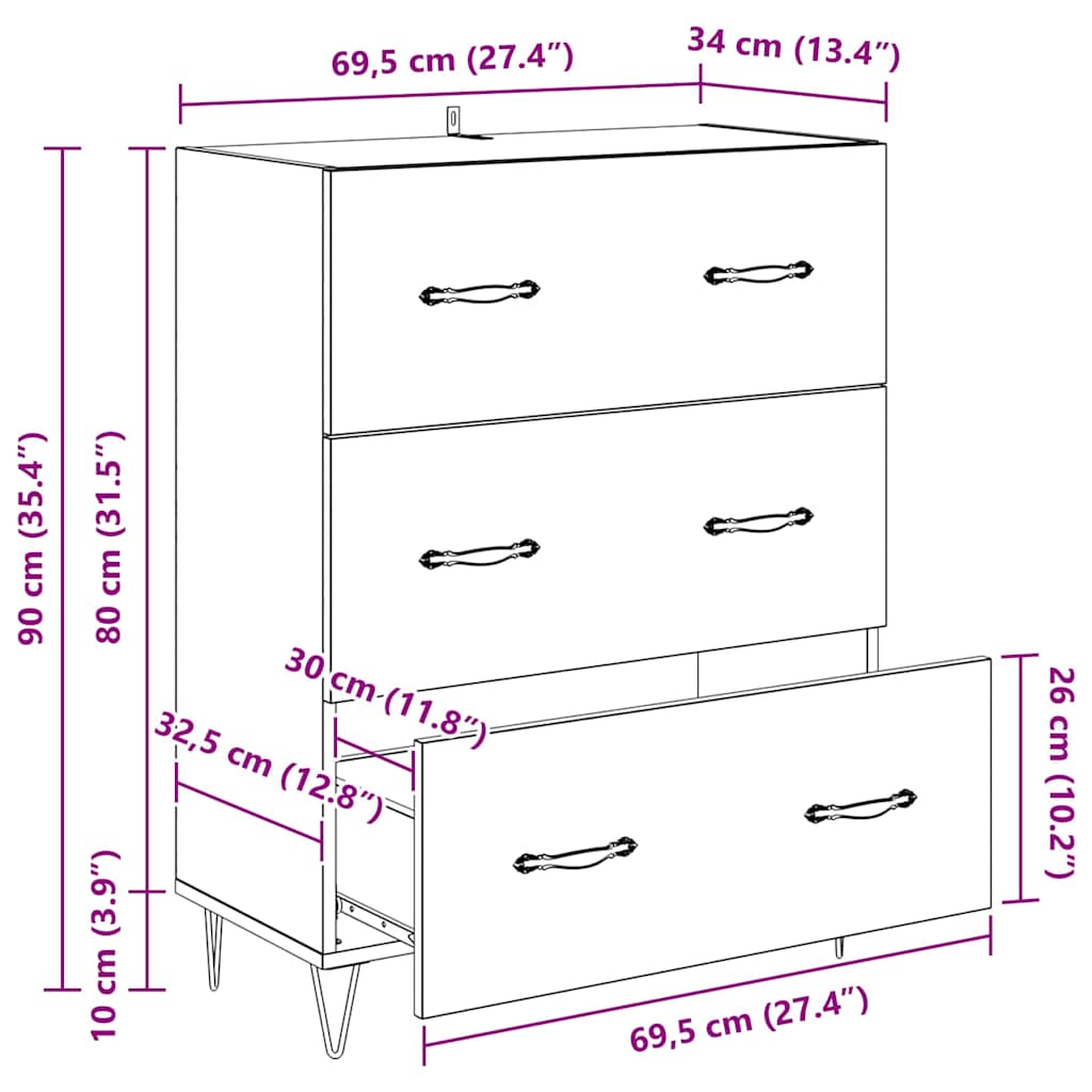 Bufet Stejar Negru 69,5 x 34 x 90 cm Lemn Ingineresc si Fier — imaginea 13