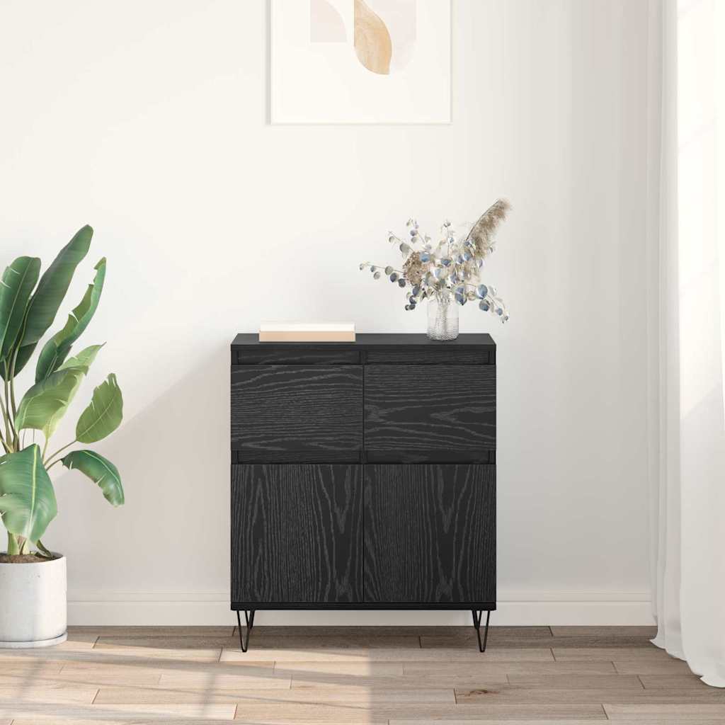 Bufet Stejar Negru 60 x 35 x 70 cm Lemn Ingineresc si Fier — imaginea 5