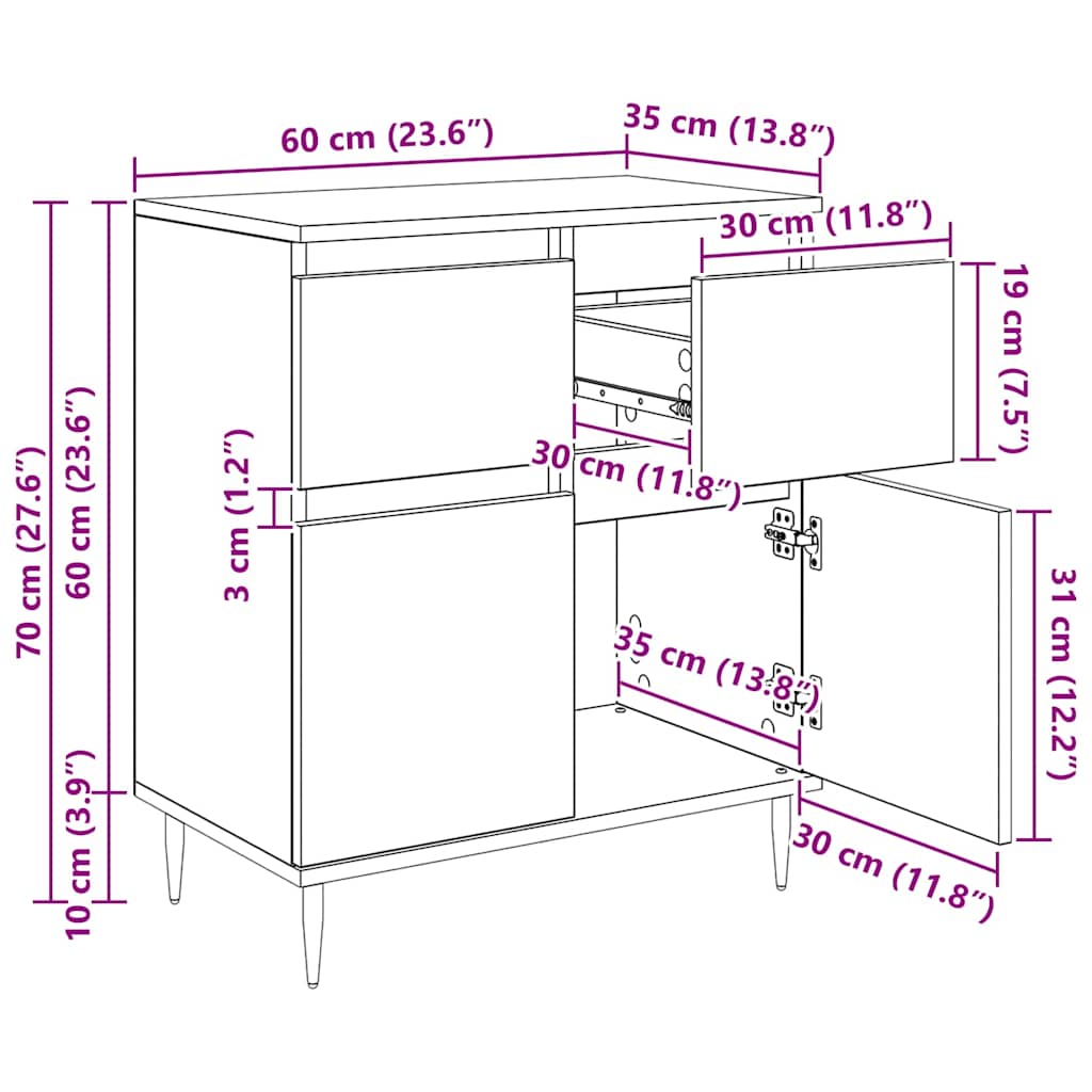 Bufet Stejar Negru 60 x 35 x 70 cm Lemn Ingineresc si Fier — imaginea 13