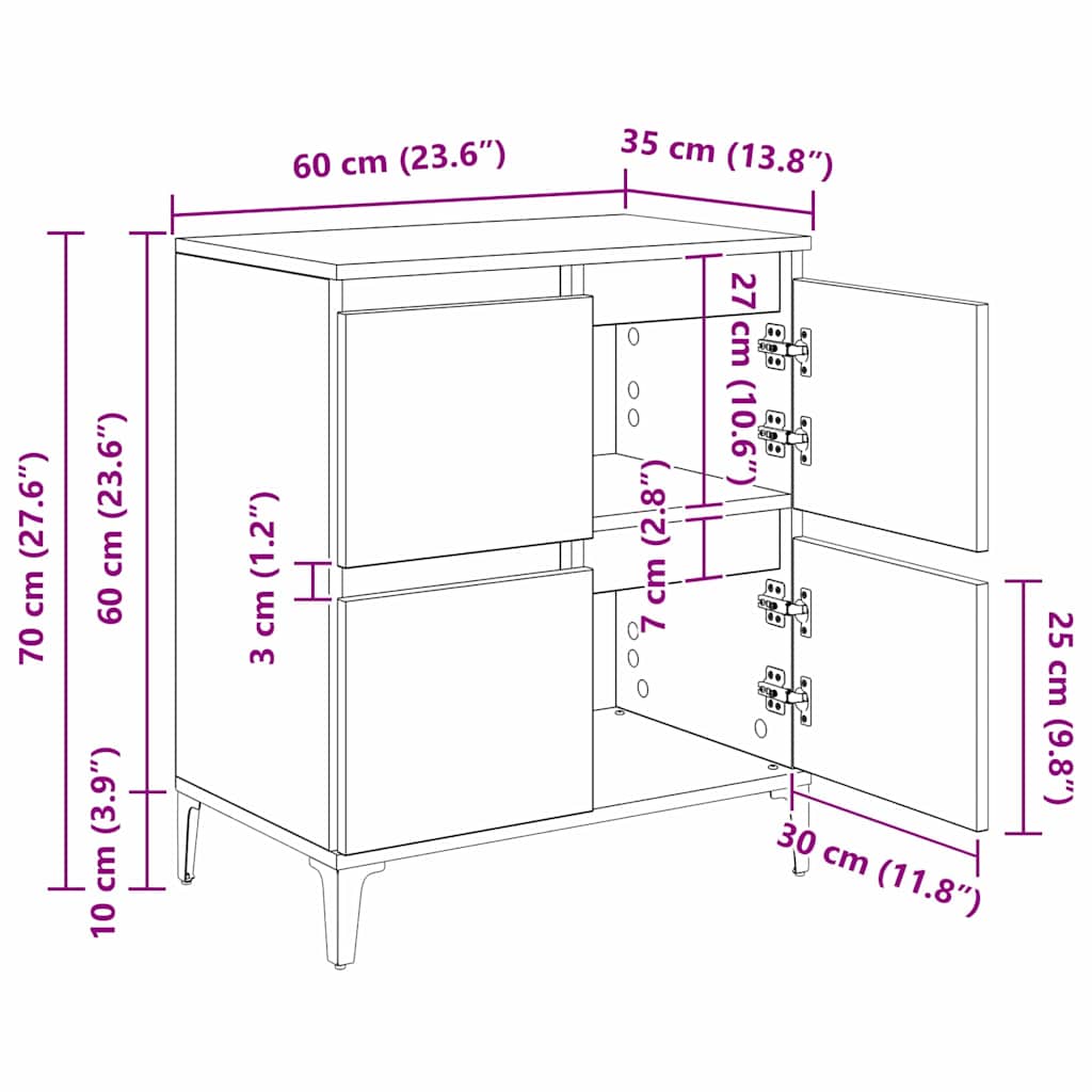 Bufet Stejar Artizanal 60 x 35 x 70 cm Lemn Ingineresc si Fier — imaginea 12