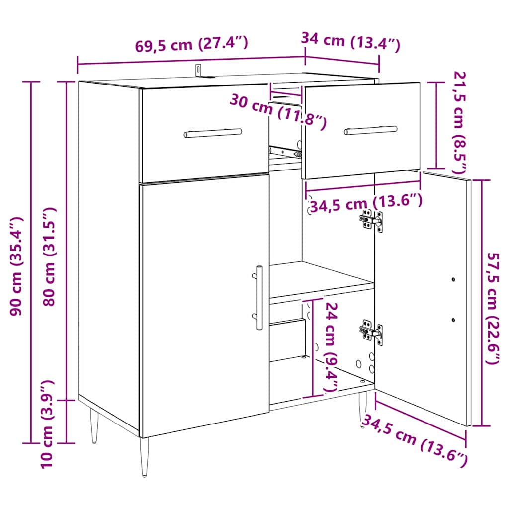 Bufet Stejar Artizanal 69,5 x 34 x 90 cm Lemn compozit — imaginea 11