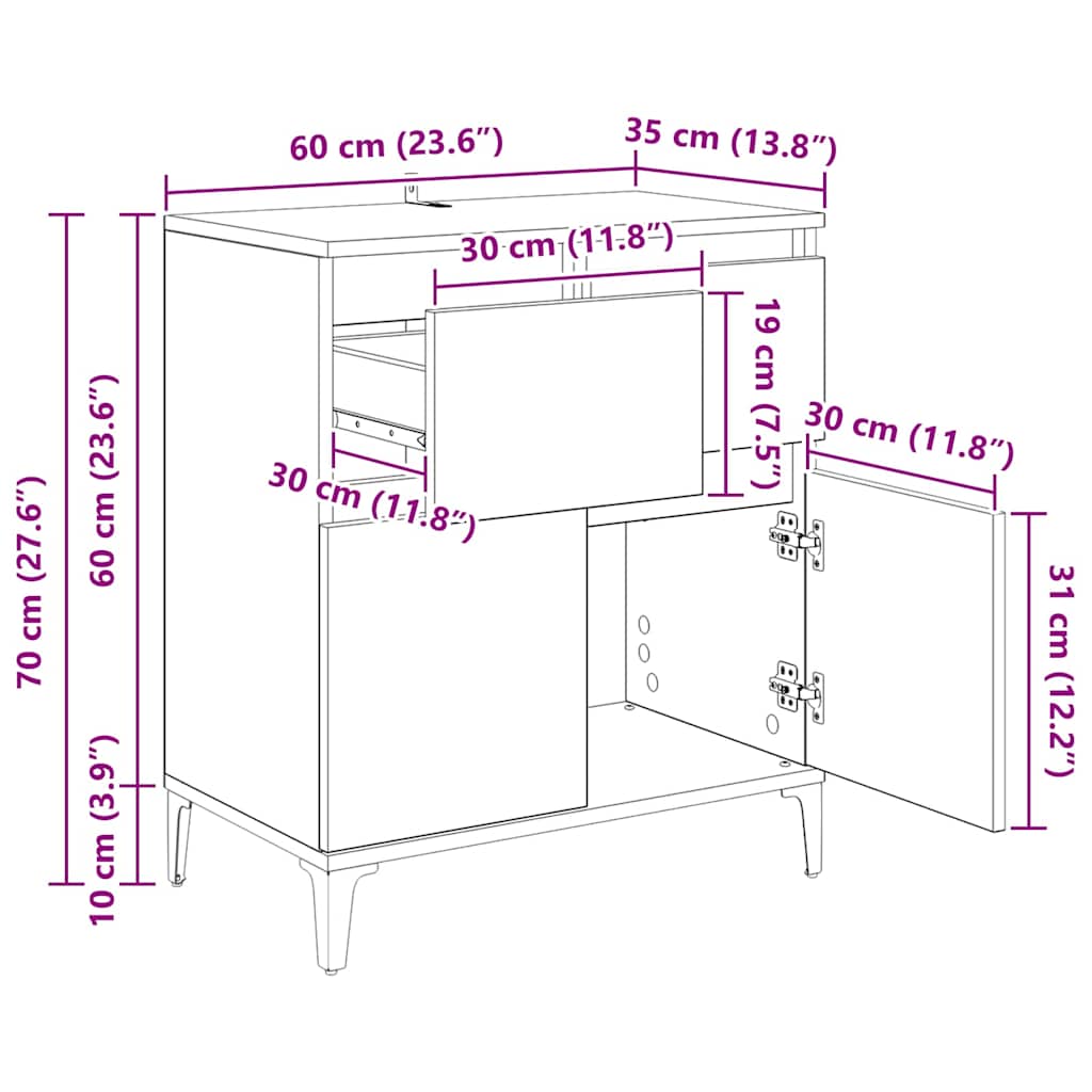 Bufet Stejar Artizanal 60 x 35 x 70 cm Lemn Ingineresc si Fier — imaginea 13