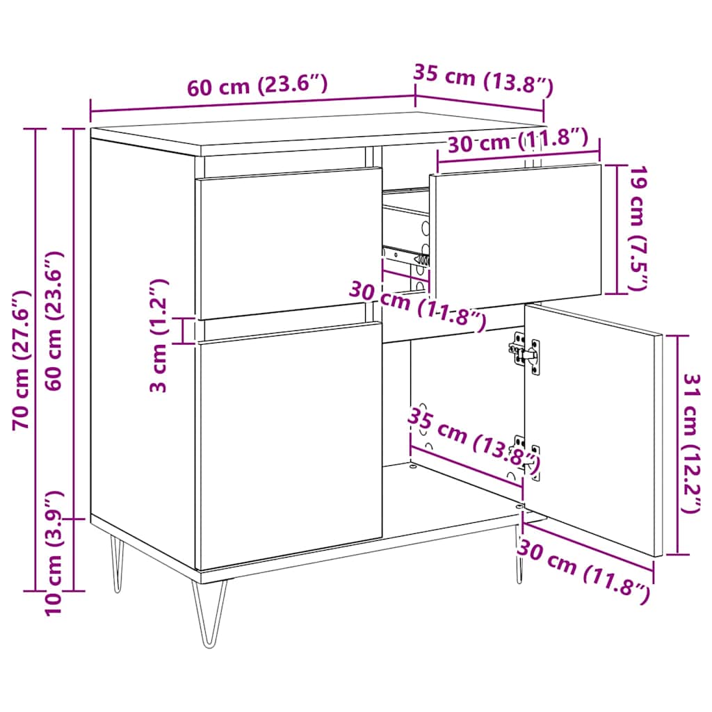 Bufet Stejar Negru 60 x 35 x 70 cm Lemn Ingineresc si Fier — imaginea 13