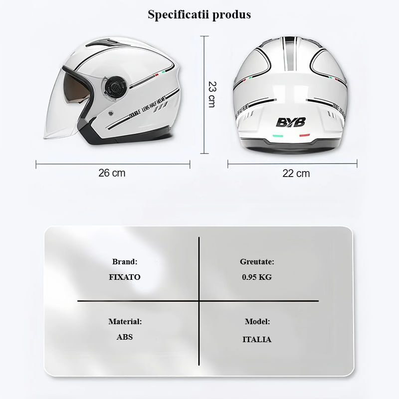 Casca Moto/Scuter FIXATO Italia, Viziera Dubla, Protectie UV, marime universala 56-62cm, Gr - imagine 5
