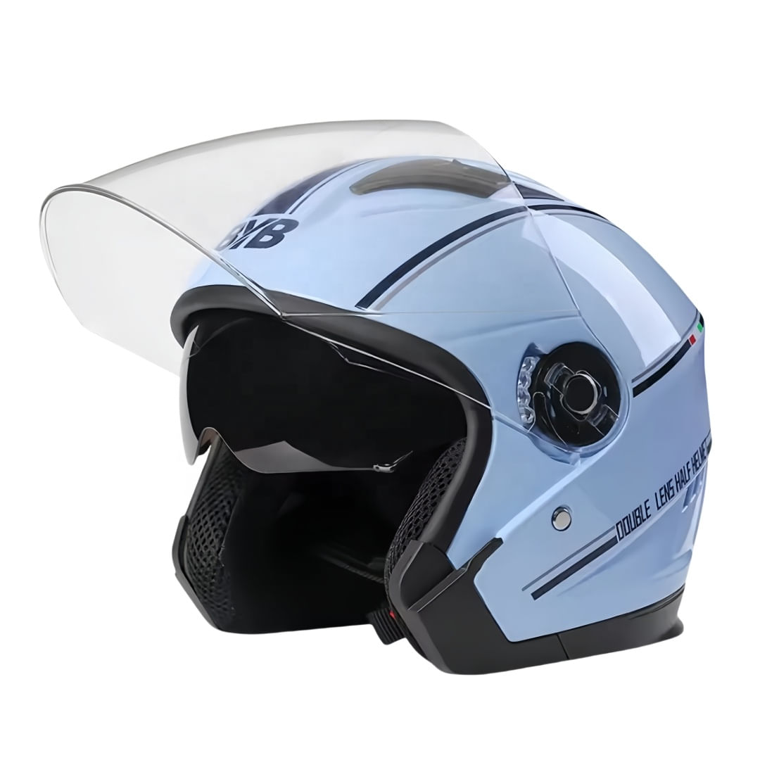 Casca Moto/Scuter FIXATO Italia, Viziera Dubla, Protectie UV, marime universala 56-62cm, Albastra