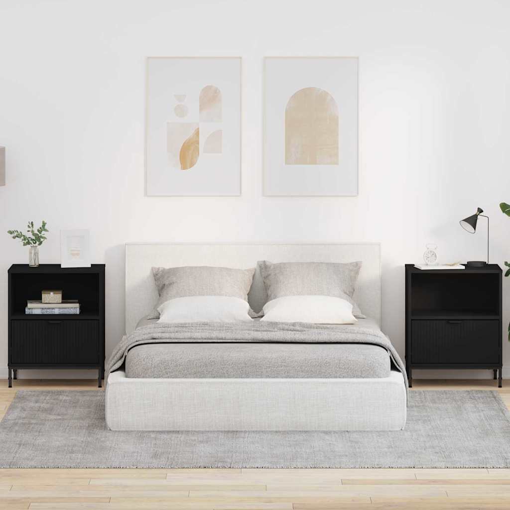 Noptiere 2 pcs Negru 49 x 36 x 61 cm Lemn compozit — imaginea 2