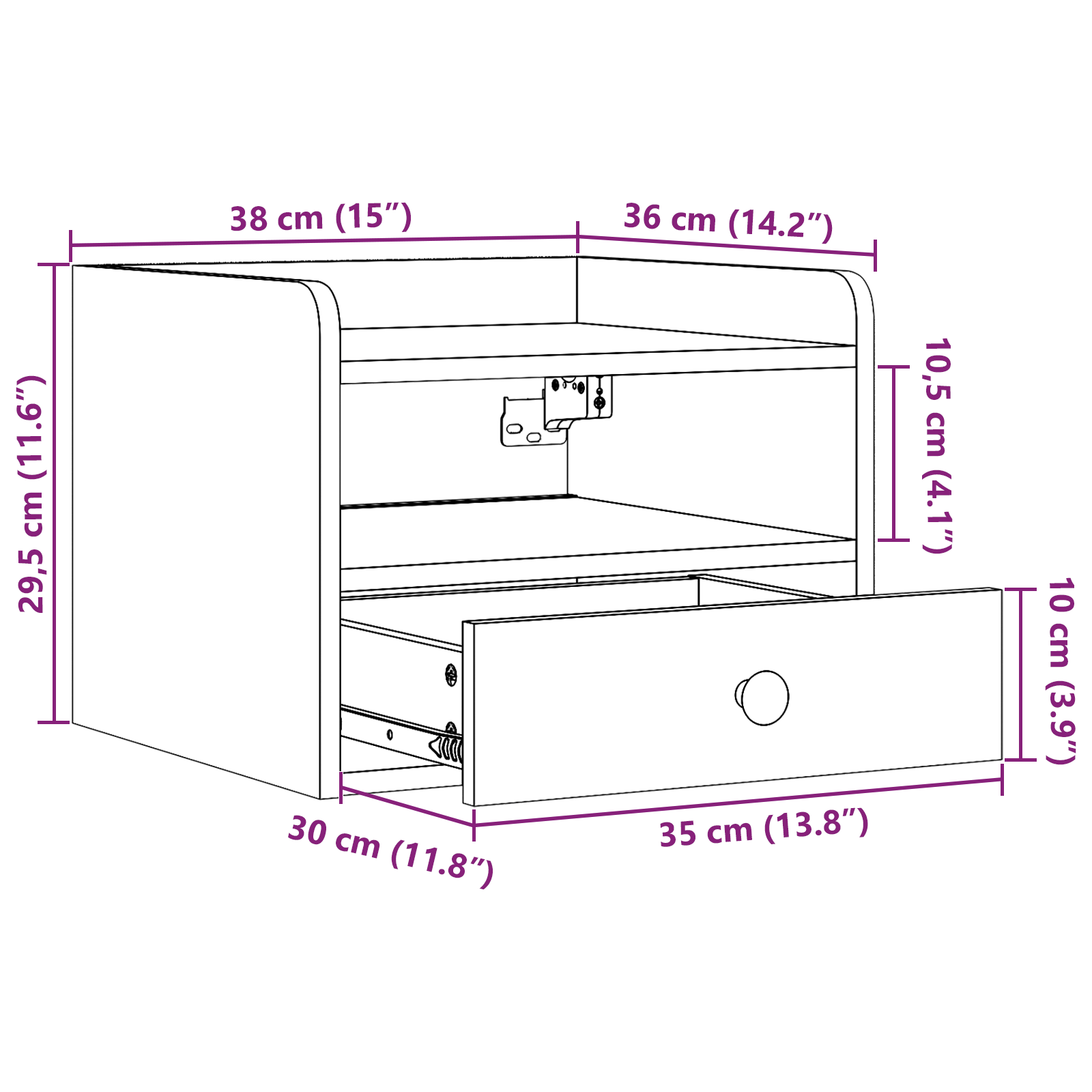 Noptiere cu sertar Pe perete 2 pcs Maro ceruit 38 x 36 x 29.5 cm — imaginea 13