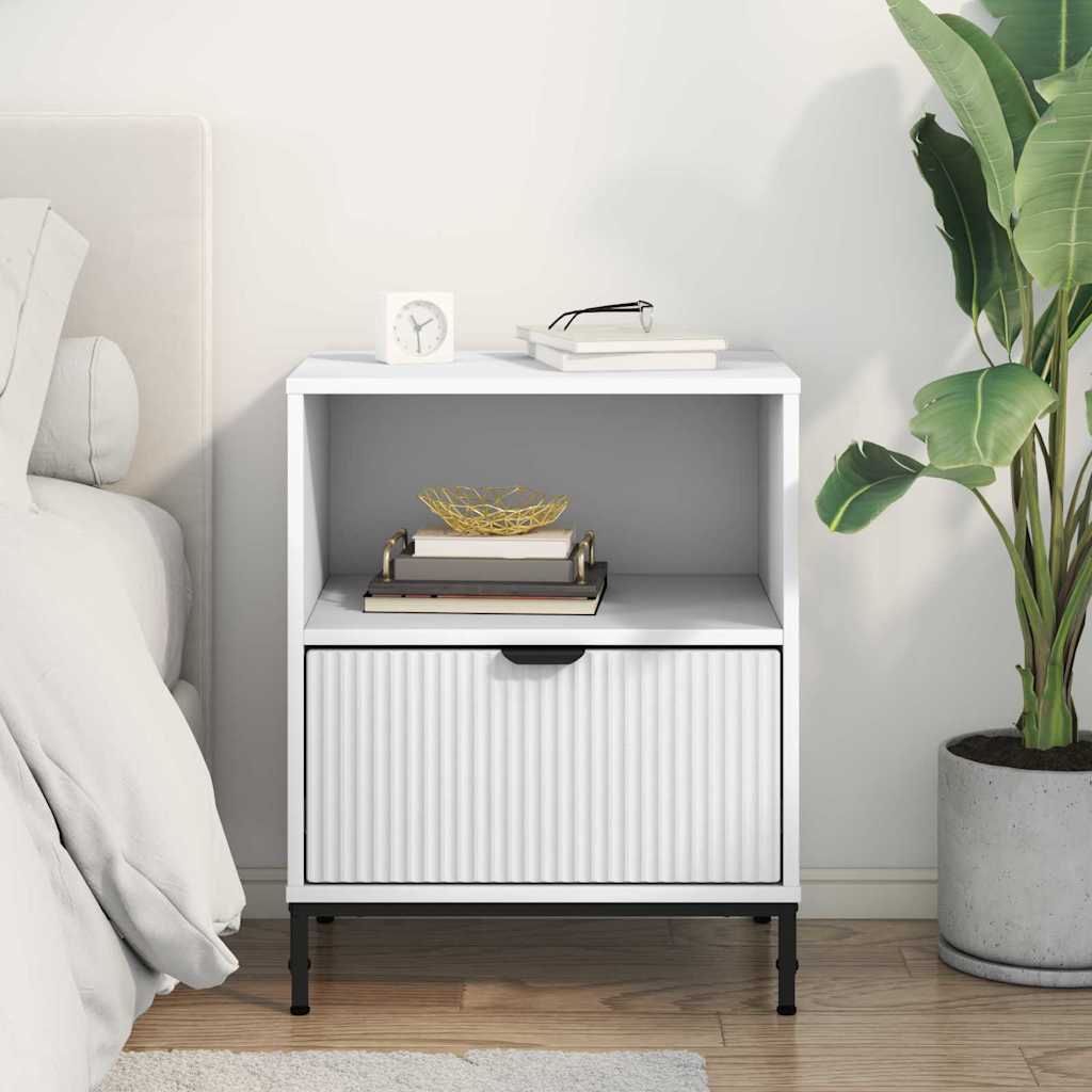 Noptiera cu sertar Alb 49 x 36 x 61 cm Lemn compozit — imaginea 5