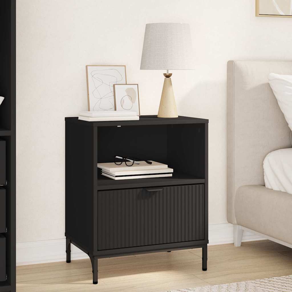 Noptiera cu sertar Negru 49 x 36 x 61 cm Lemn compozit — imaginea 2