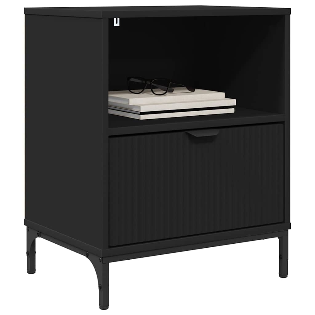 Noptiera cu sertar Negru 49 x 36 x 61 cm Lemn compozit — imaginea 4
