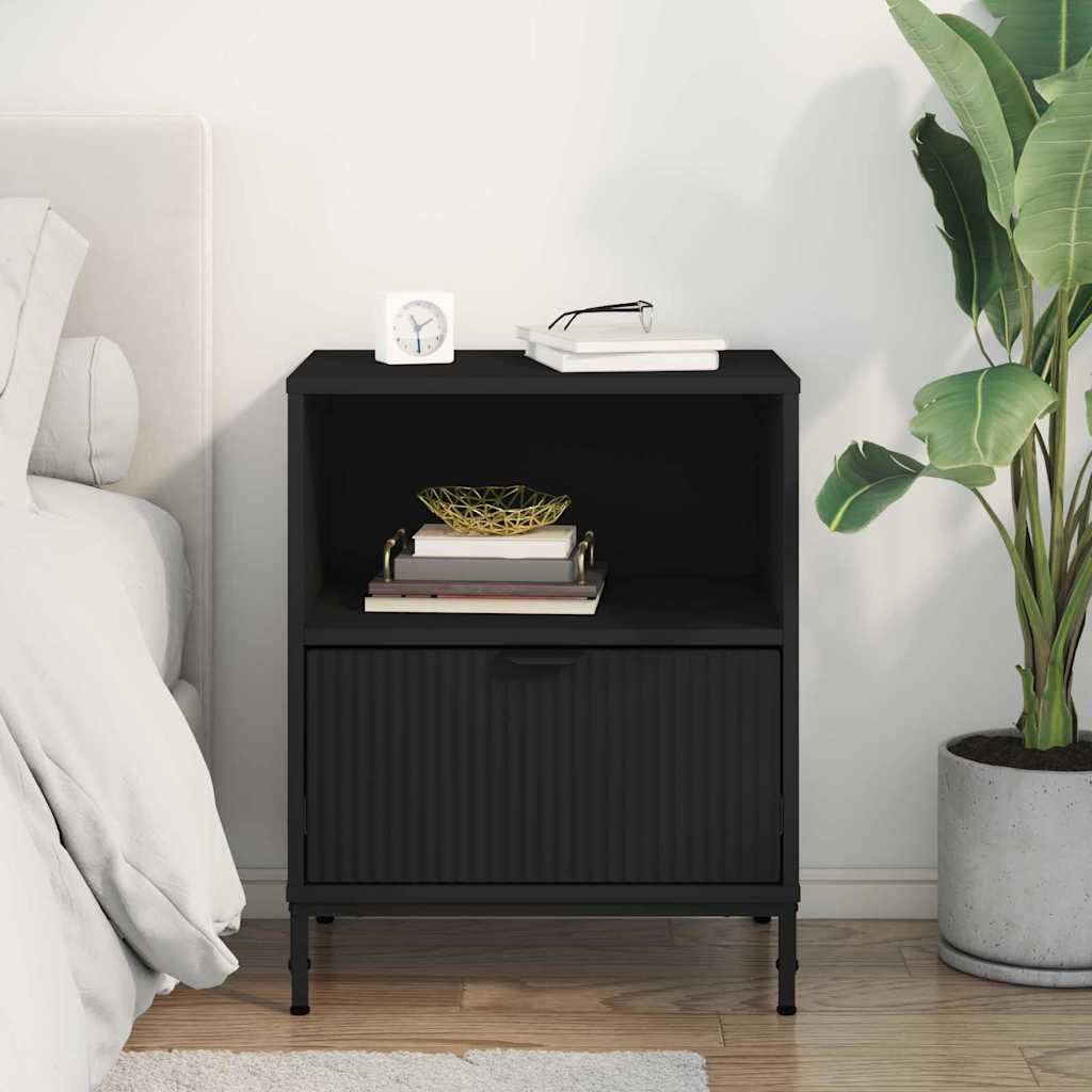 Noptiera cu sertar Negru 49 x 36 x 61 cm Lemn compozit — imaginea 5