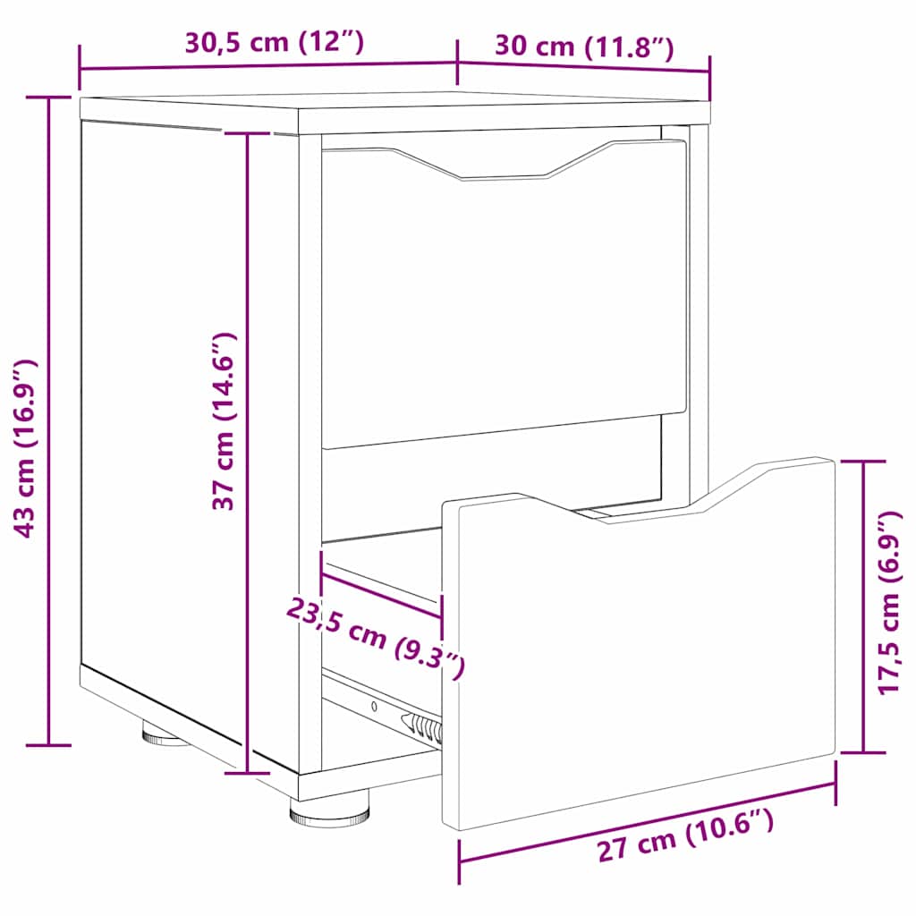 Noptiera cu sertar Gri Sonoma 30,5 x 30 x 43 cm Lemn compozit — imaginea 13