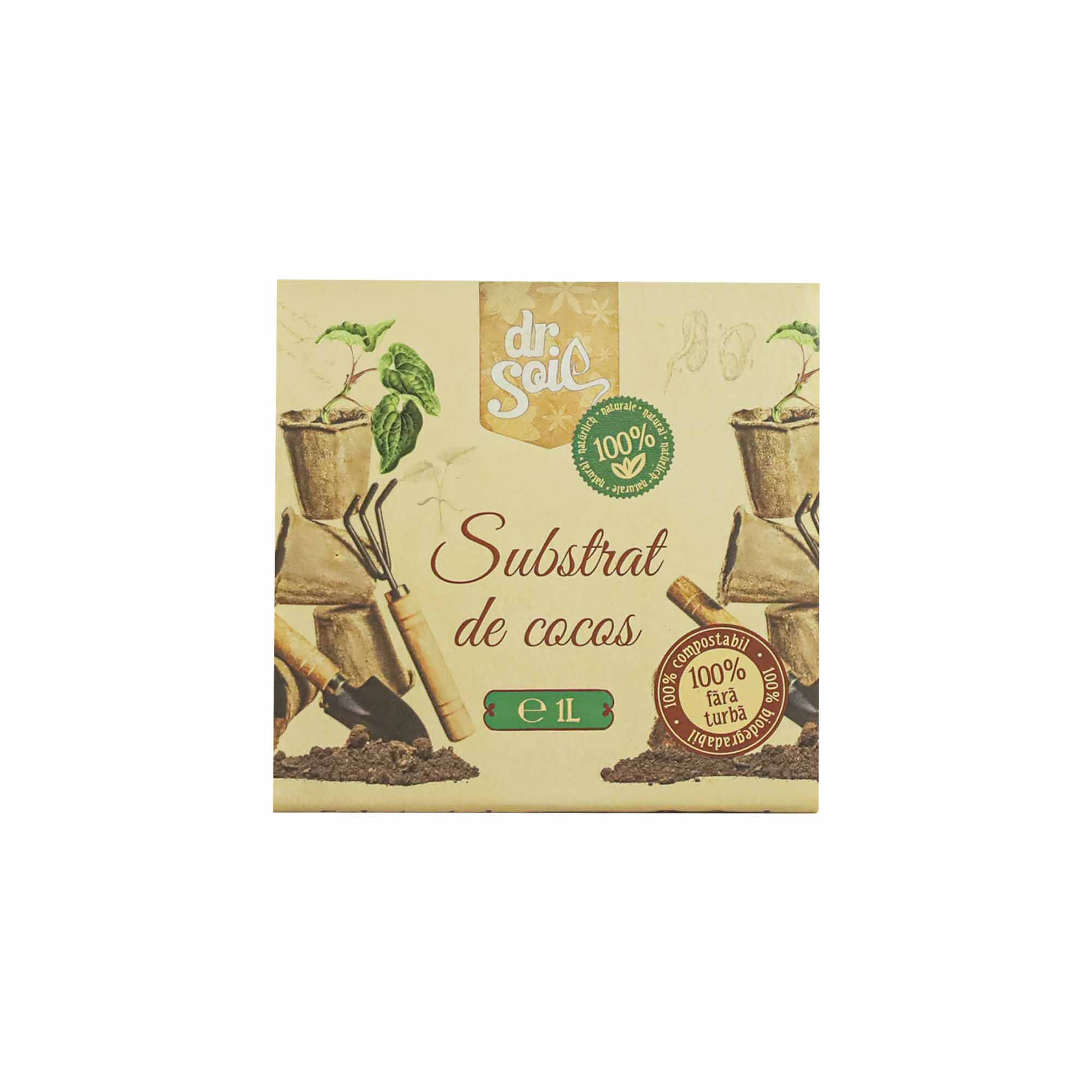 Substrat din turbă de cocos Dr.Soil, tabletă comprimată - 1L după expandare