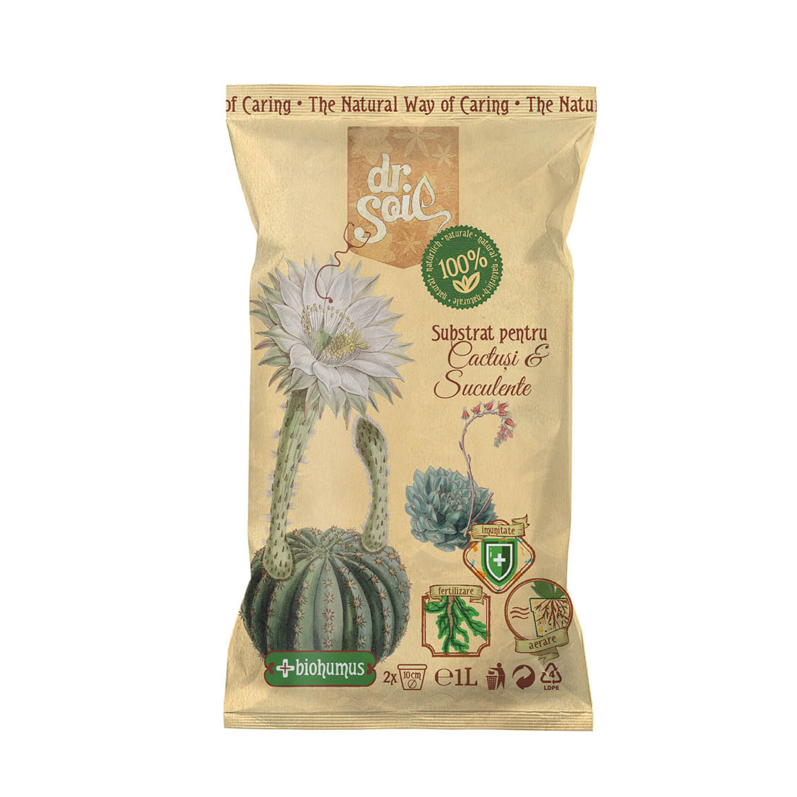 Substrat natural Dr.Soil pentru cactusi si suculente la punga de 1L