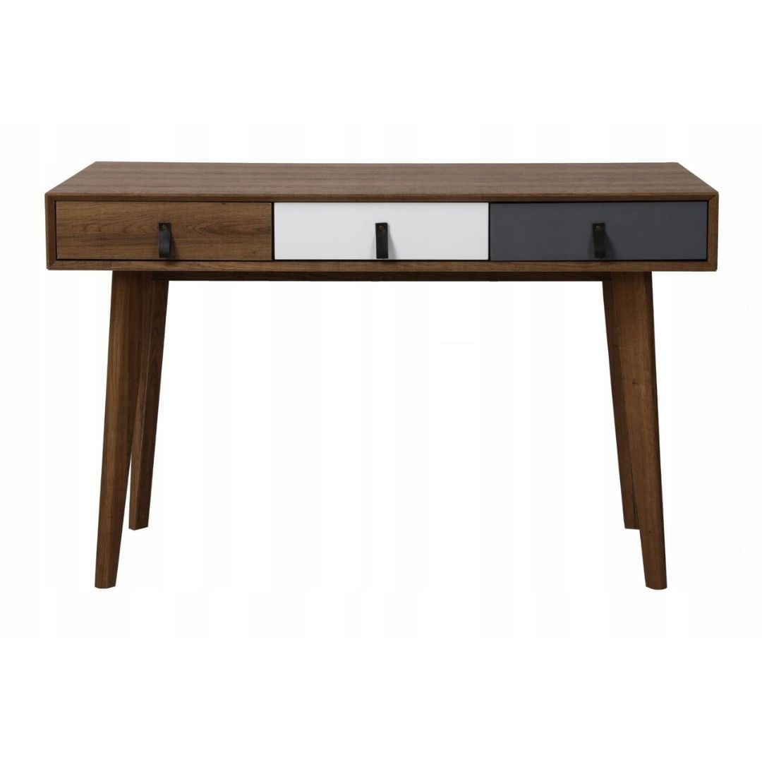 Birou Jumi, cu 3 sertare, 120x55x75 cm, design modern din lemn MDF, culoare stejar deschis — imaginea 4