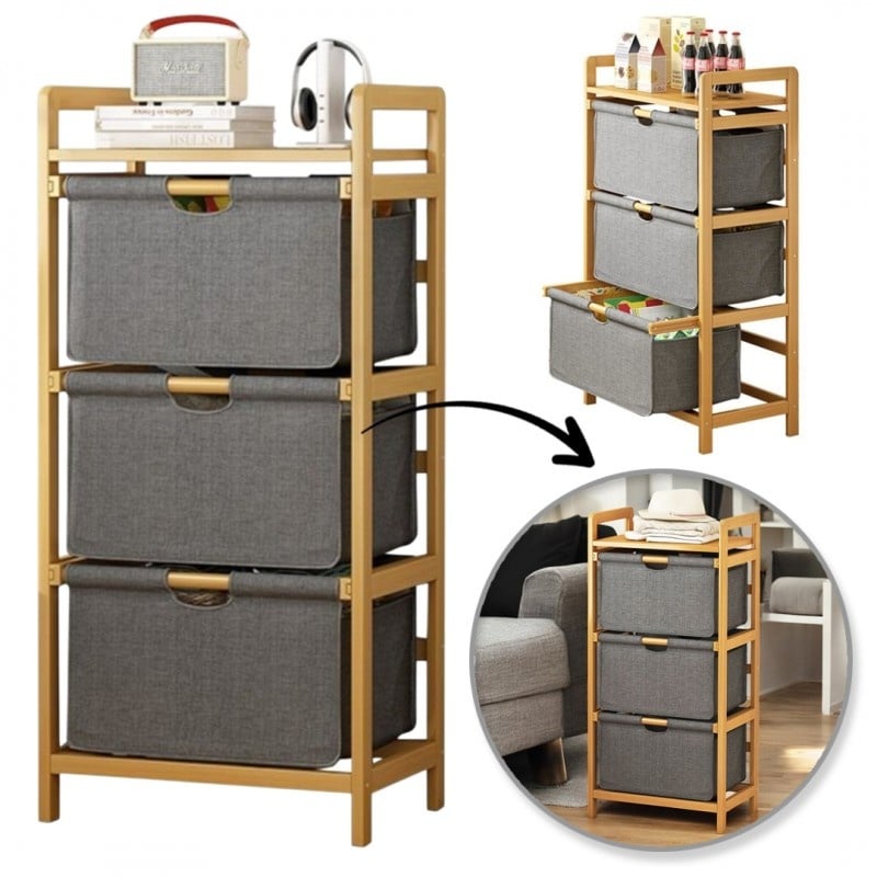 Dulap cu sertare din material Oxford, rafturi bambus, eCarla, 32x45x96 cm, SZ43 — imaginea 2