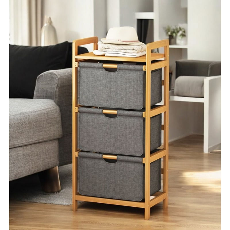 Dulap cu sertare din material Oxford, rafturi bambus, eCarla, 32x45x96 cm, SZ43 — imaginea 3