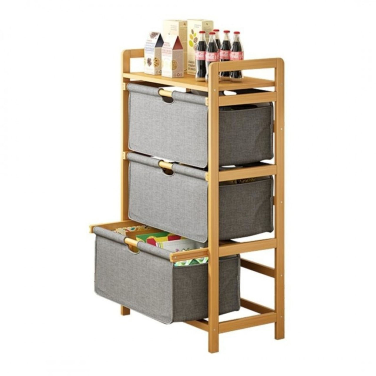 Dulap cu sertare din material Oxford, rafturi bambus, eCarla, 32x45x96 cm, SZ43 — imaginea 4