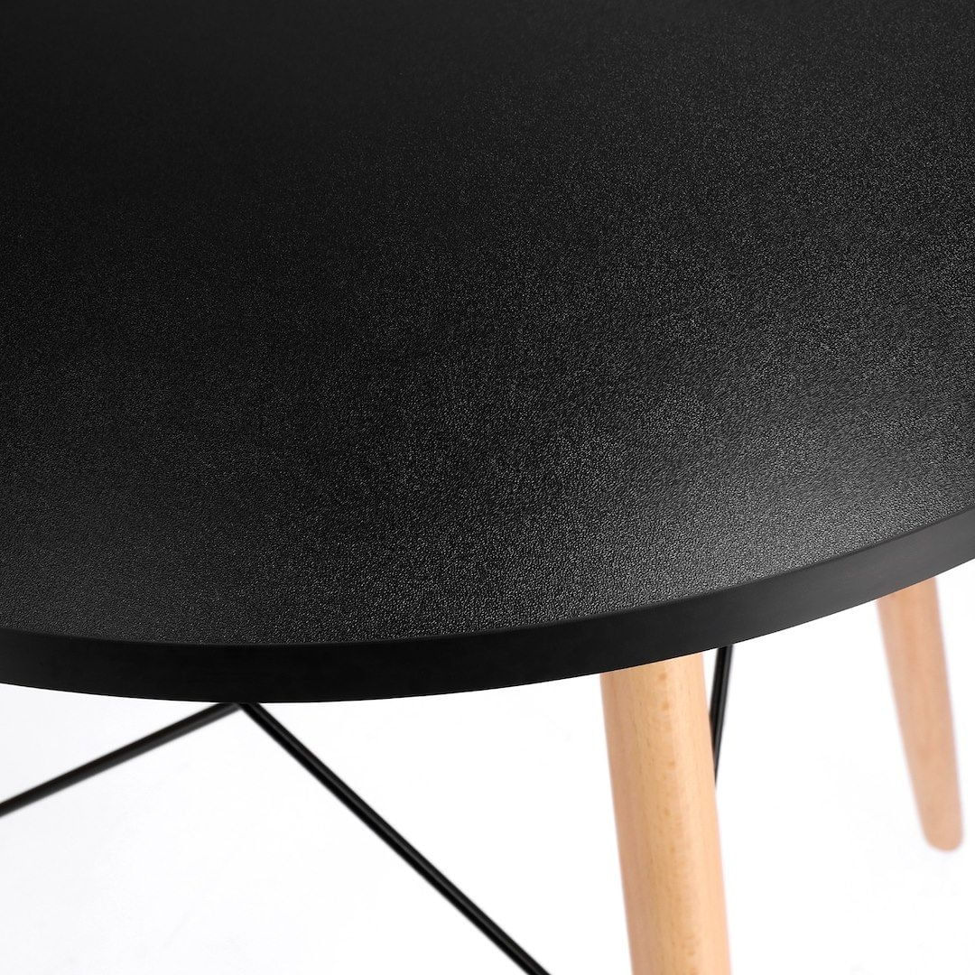 Masa rotunda Jumi, model scandinav, 80x80 cm, din MDF negru, cu picioare din lemn masiv — imaginea 4