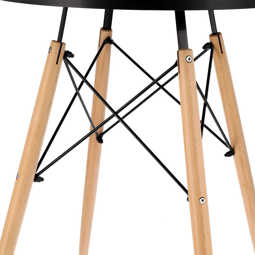 Masa rotunda Jumi, model scandinav, 80x80 cm, din MDF negru, cu picioare din lemn masiv — imaginea 6