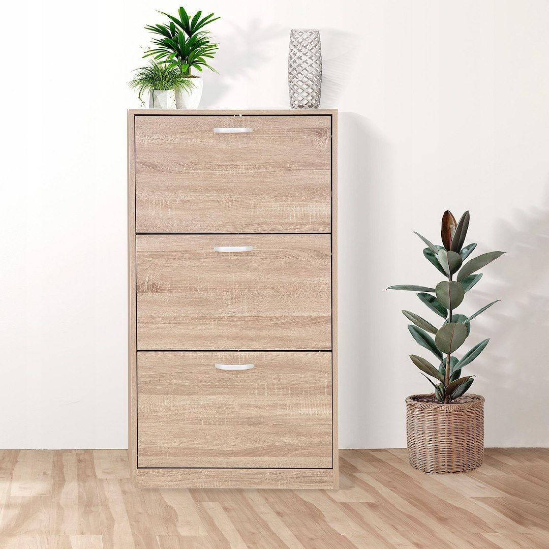 Dulap pantofi JUMI Sonoma, 3 compartimente rabatabile, PAL laminat, 60x24x113 cm