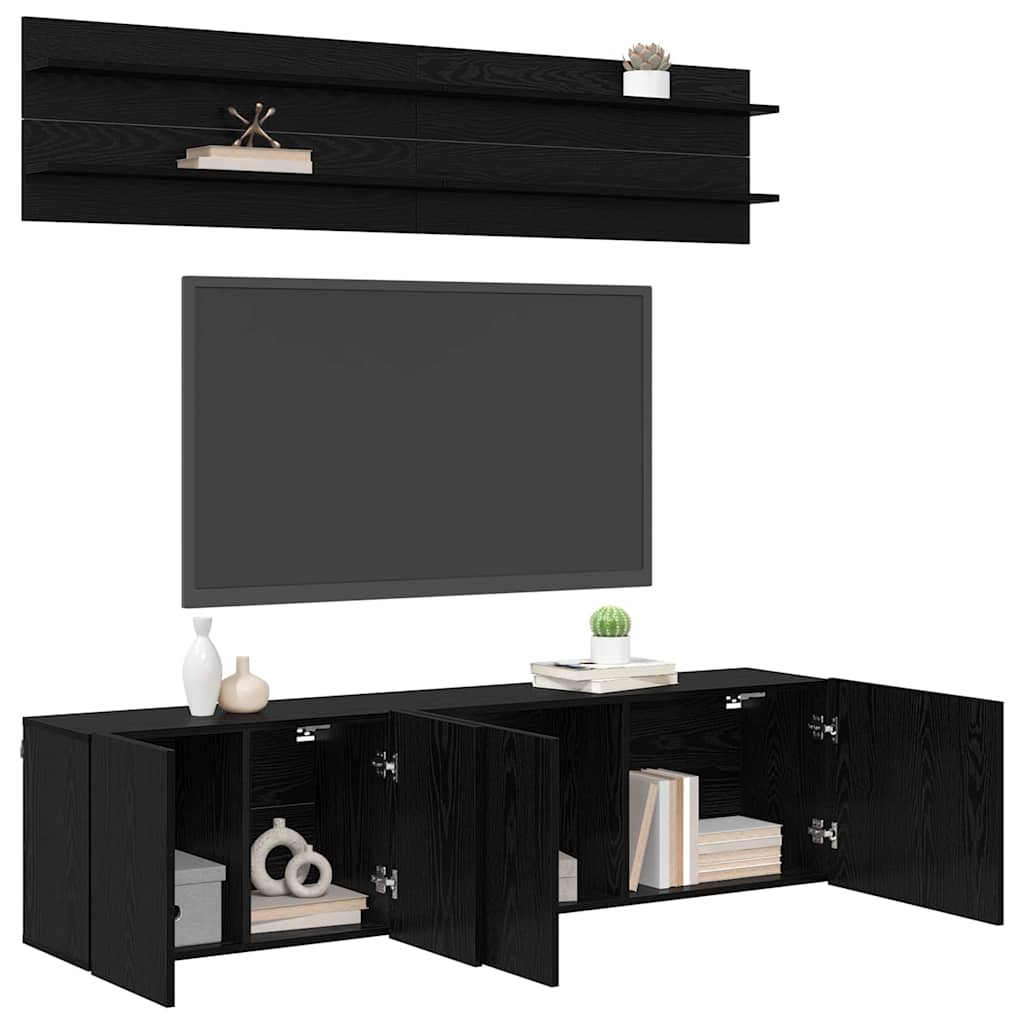 Unitati TV Pe perete 6 pcs Stejar negru Lemn compozit — imaginea 4