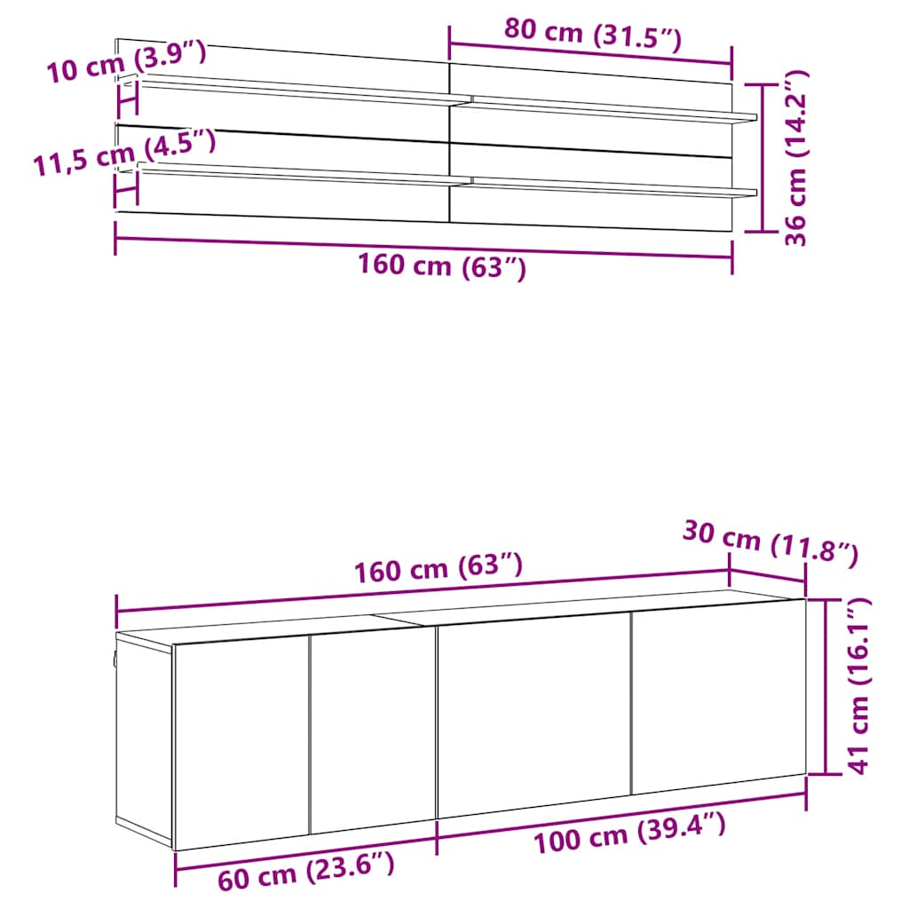 Unitati TV Pe perete 6 pcs Stejar negru Lemn compozit — imaginea 13
