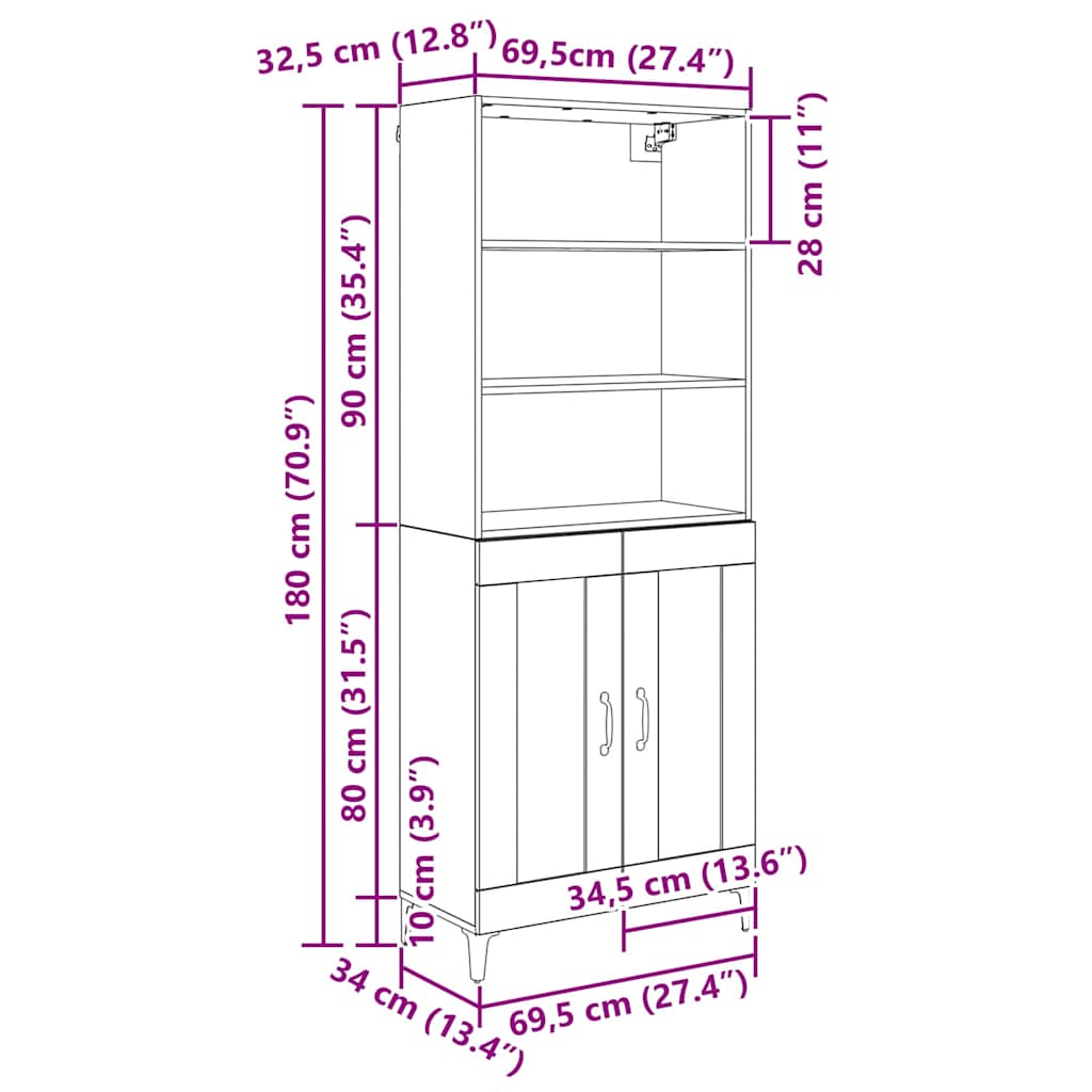 Bufet Stejar Artizanal 69,5 x 34 x 180 cm Lemn compozit — imaginea 10