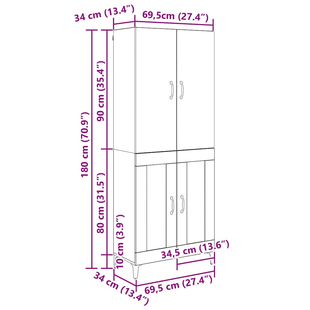 Bufet Stejar Negru 69,5 x 34 x 180 cm Lemn compozit — imaginea 10