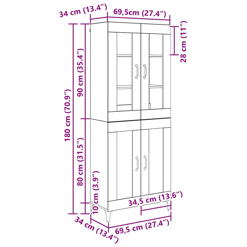 Bufet Stejar Negru 69,5 x 34 x 180 cm Lemn compozit — imaginea 10