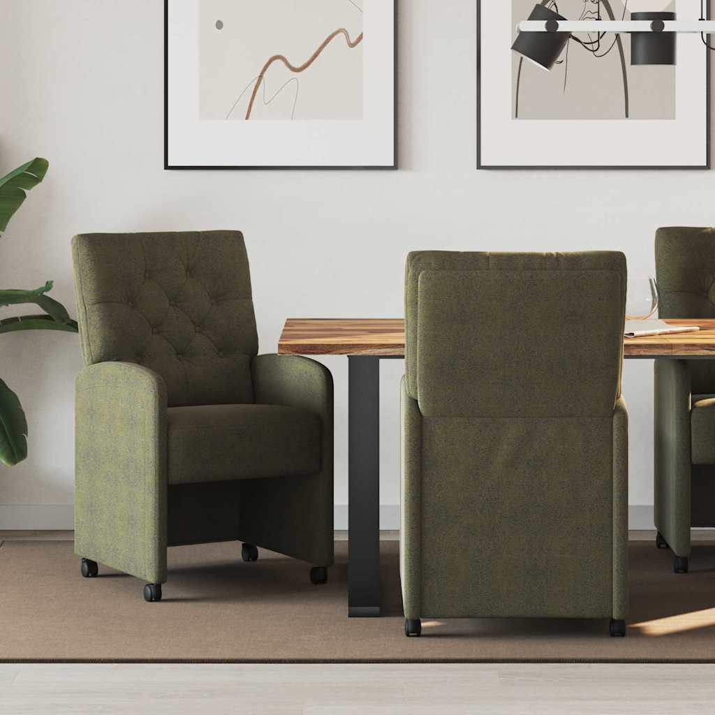 Scaune de dining cu roti 2 pcs Verde militar 58 x 67 x 97 cm — imaginea 2