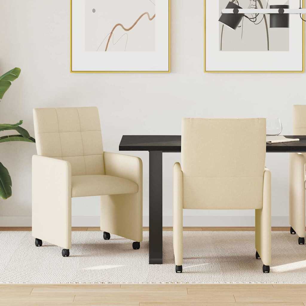 Scaune de dining cu roti 2 pcs Crem 58 x 65 x 94 cm tesatura — imaginea 2