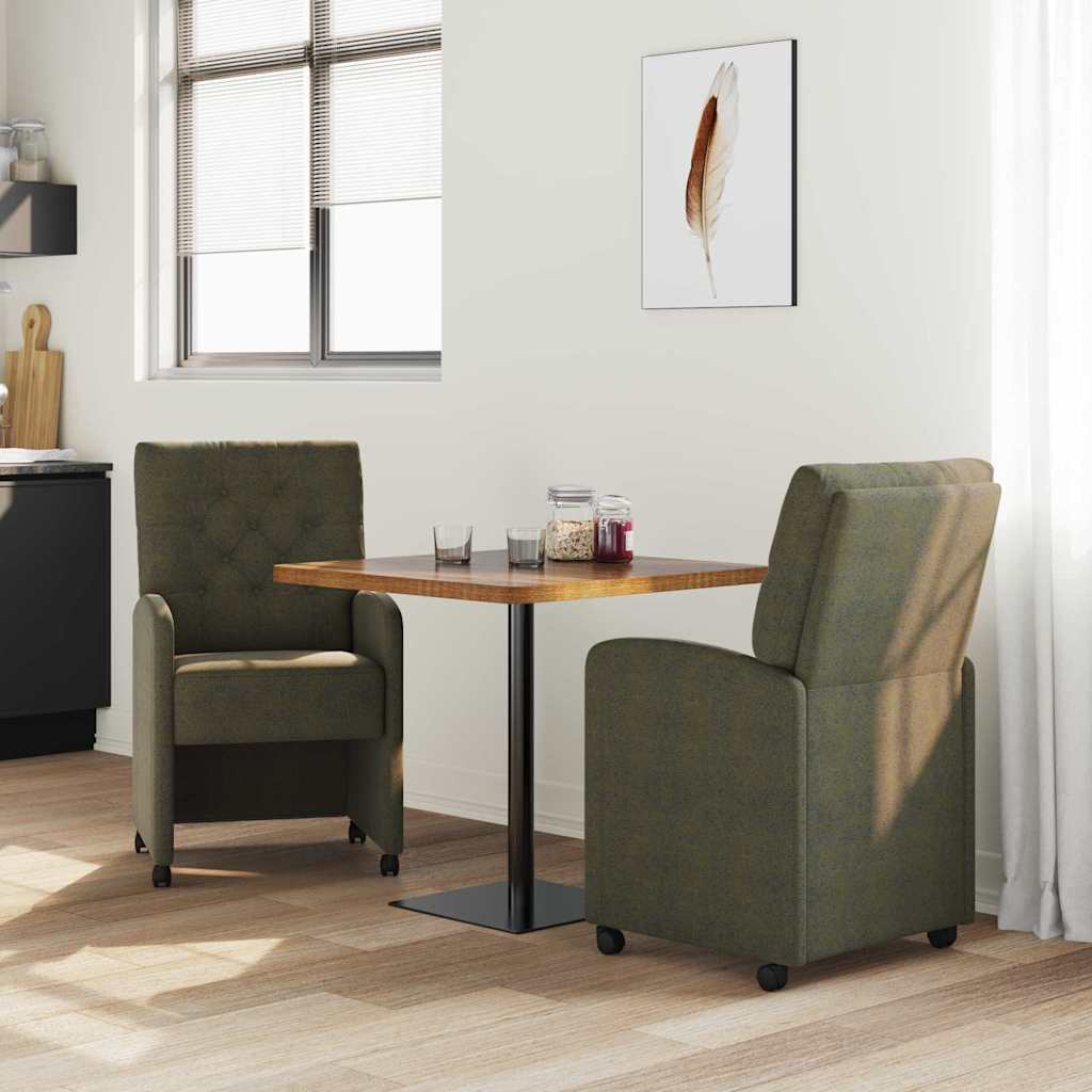 Scaune de dining cu roti 2 pcs Verde militar 58 x 67 x 97 cm — imaginea 4